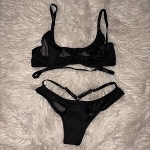 Black Sheer Underwire Bra & Strappy Bikini Panty Set